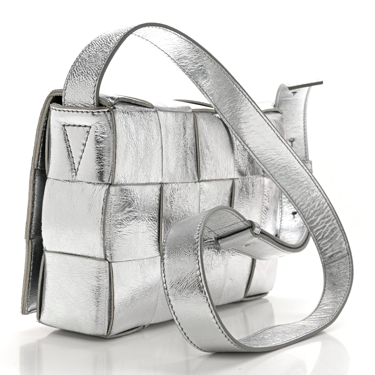 Bottega Veneta Metallic Lambskin Maxi Intrecciato Cassette Crossbody Bag Silver 3 of 10