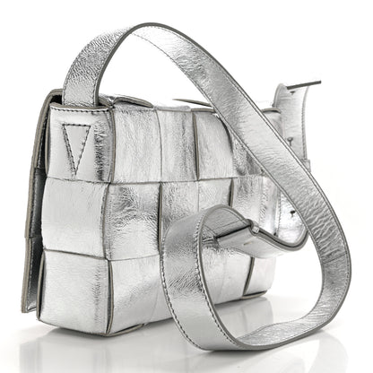 Bottega Veneta Metallic Lambskin Maxi Intrecciato Cassette Crossbody Bag Silver 3 of 10