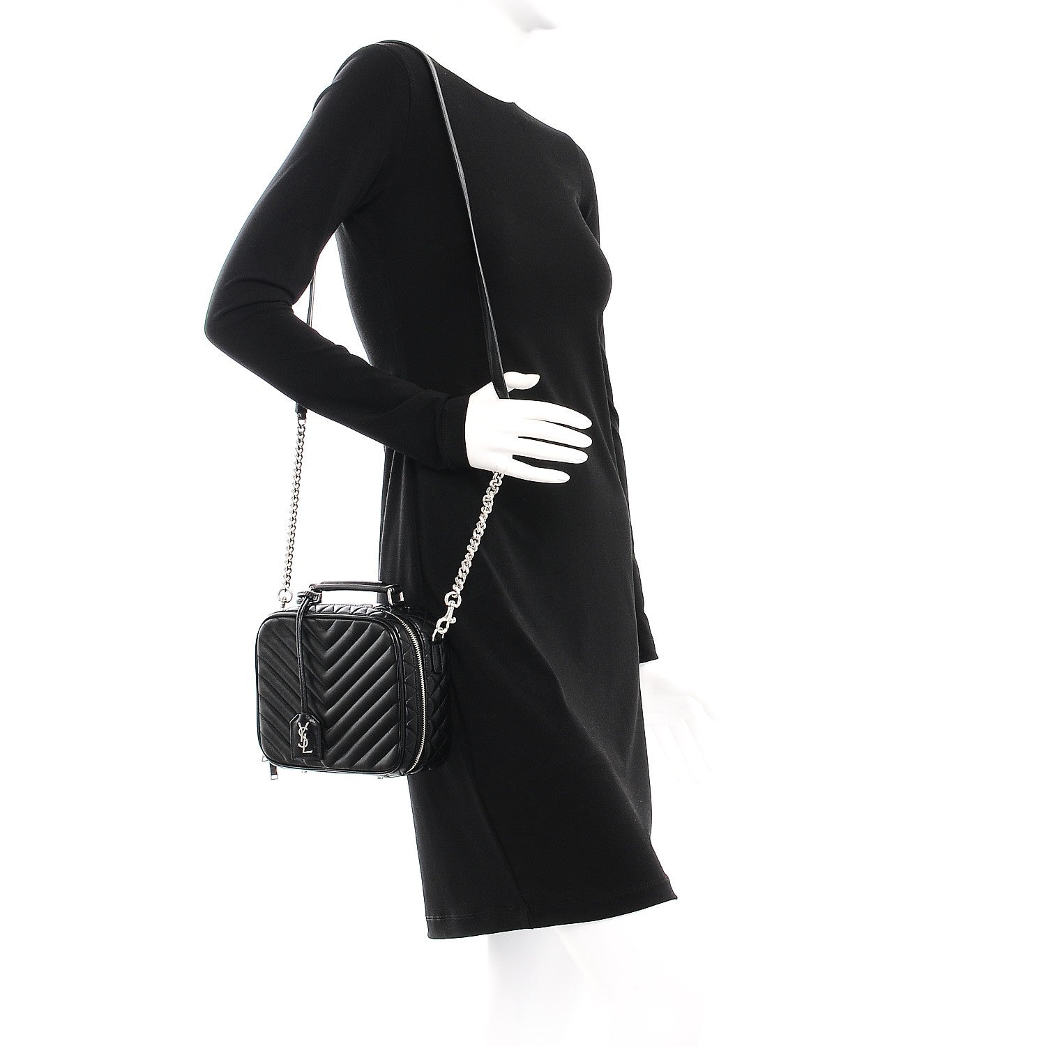 Saint Laurent Lambskin Matelasse Chevron Lunchbox Bag Black 2 of 7