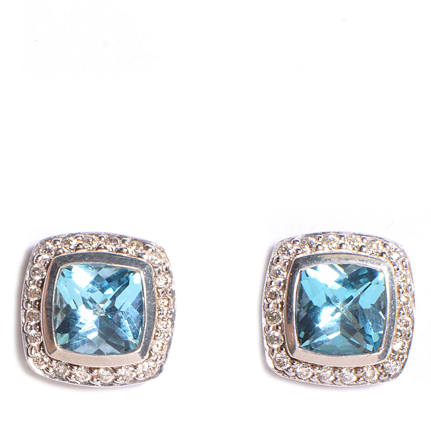 David Yurman Sterling Silver Diamond Blue Topaz 7mm Petite Albion Earrings 1 of 5