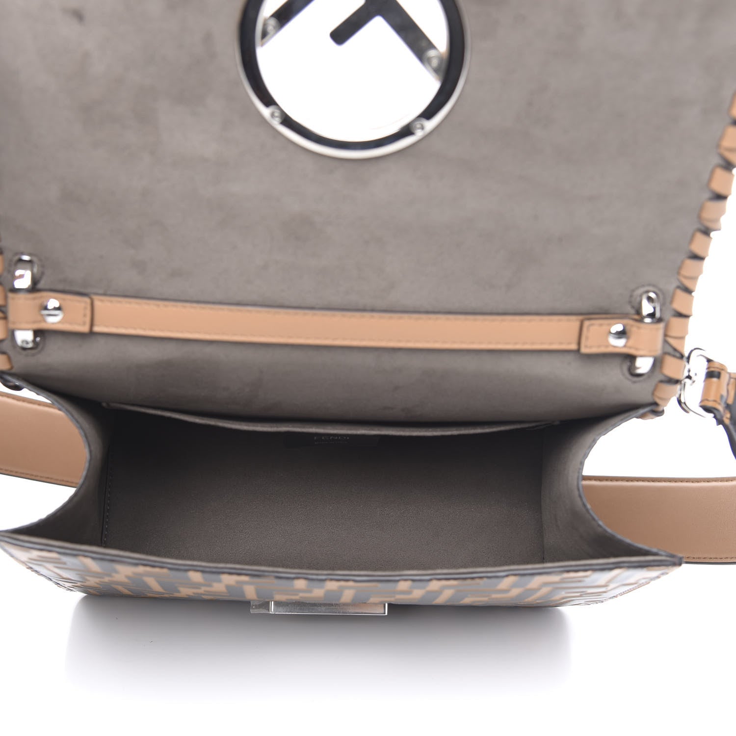 Fendi Vitello Century F is Fendi Whipstitch Threads FF Embossed Kan I Shoulder Bag Tobacco Orzo 6 of 14