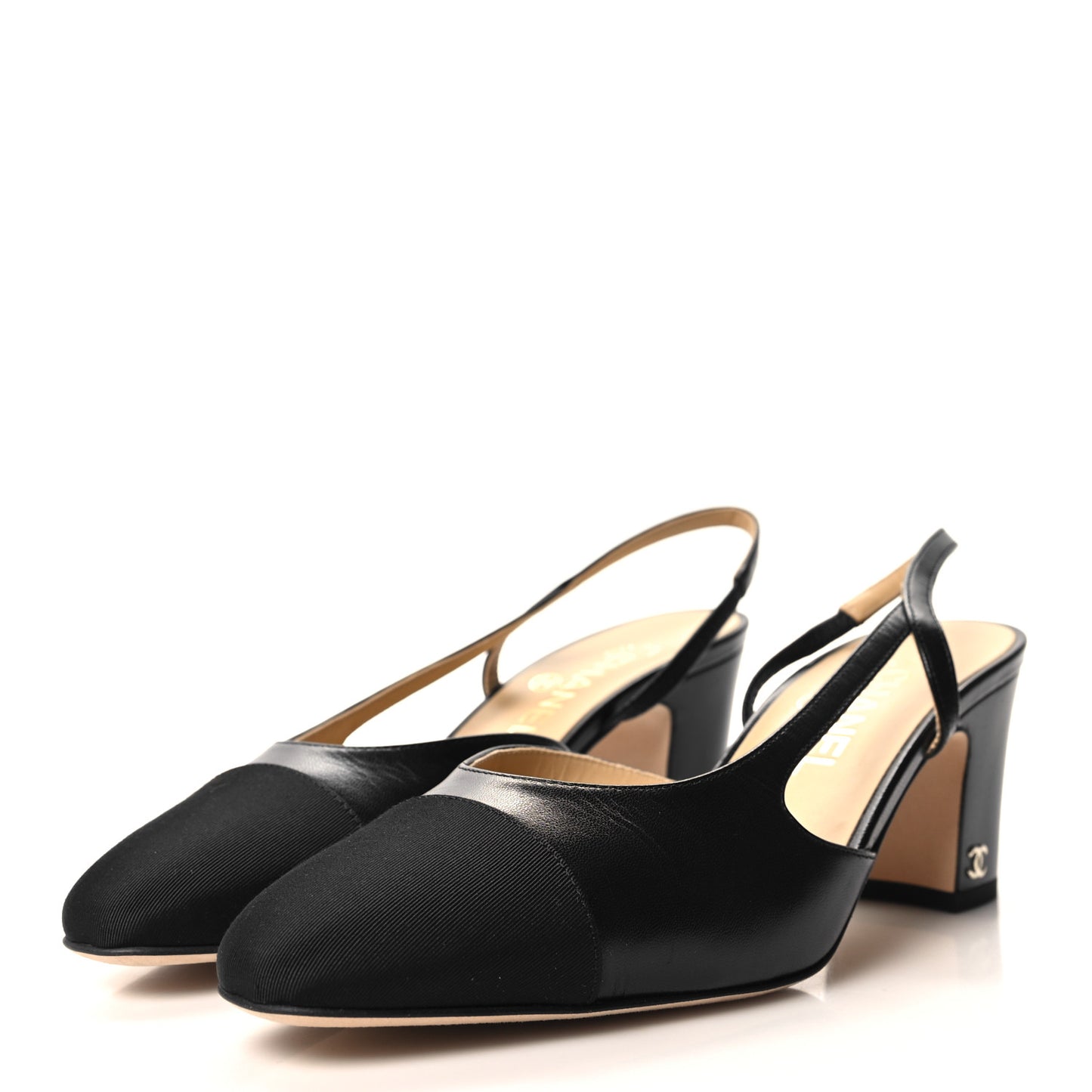 Goatskin Grosgrain Cap Toe CC Slingback Sandals 39 Black