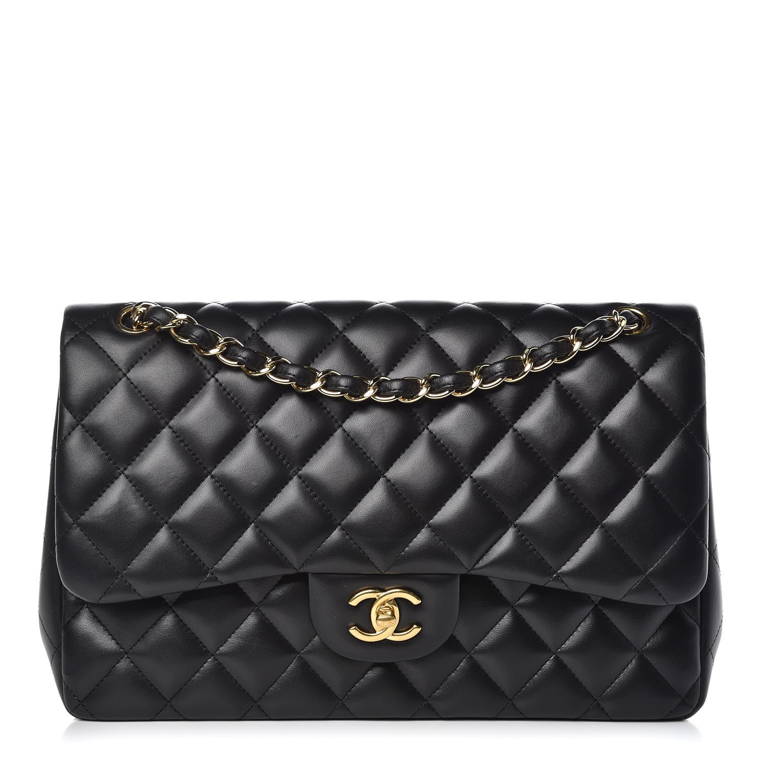 Chanel Lambskin Quilted Jumbo Double Flap Black 1 of 13