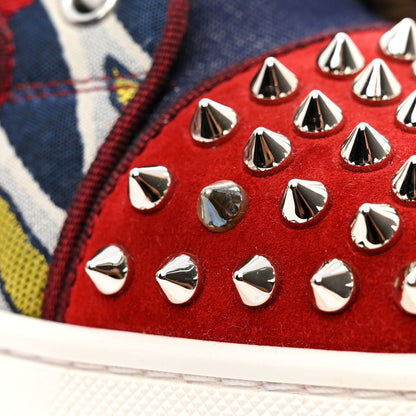 Christian Louboutin Veau Velours Denim Lou Spikes Flat Sneakers 41 Red 9 of 9
