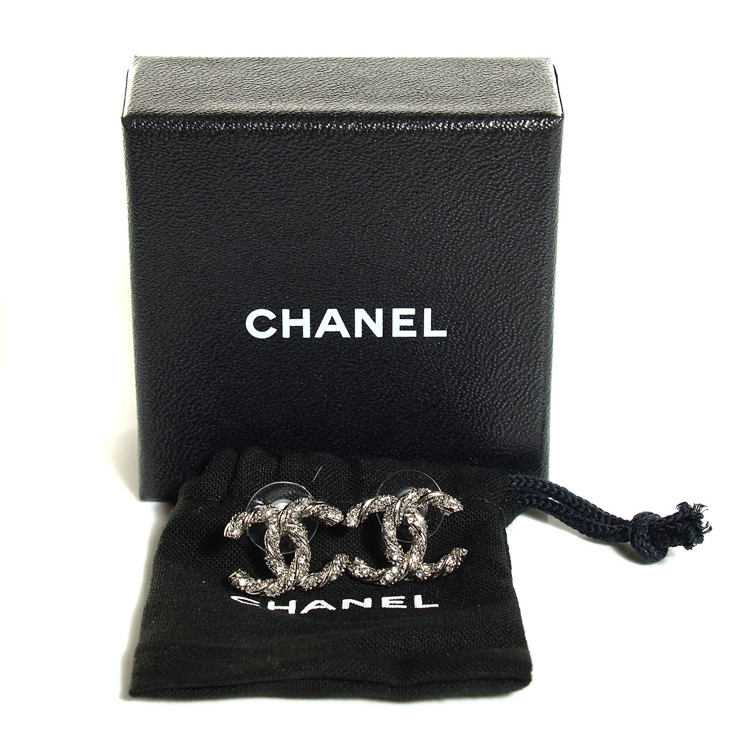 Crystal CC Twisted Earrings Silver