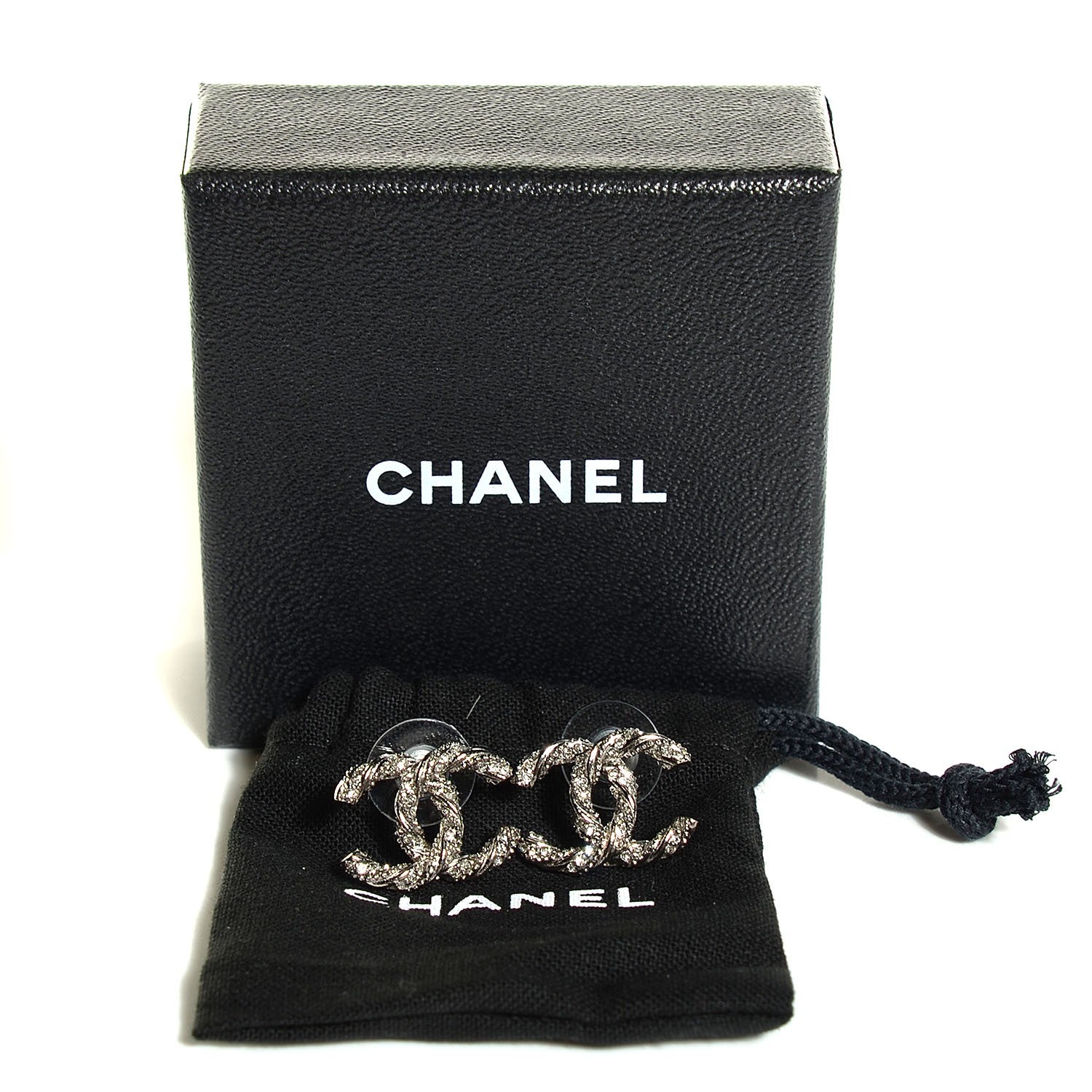 Chanel Crystal CC Twisted Earrings Silver 3 of 5