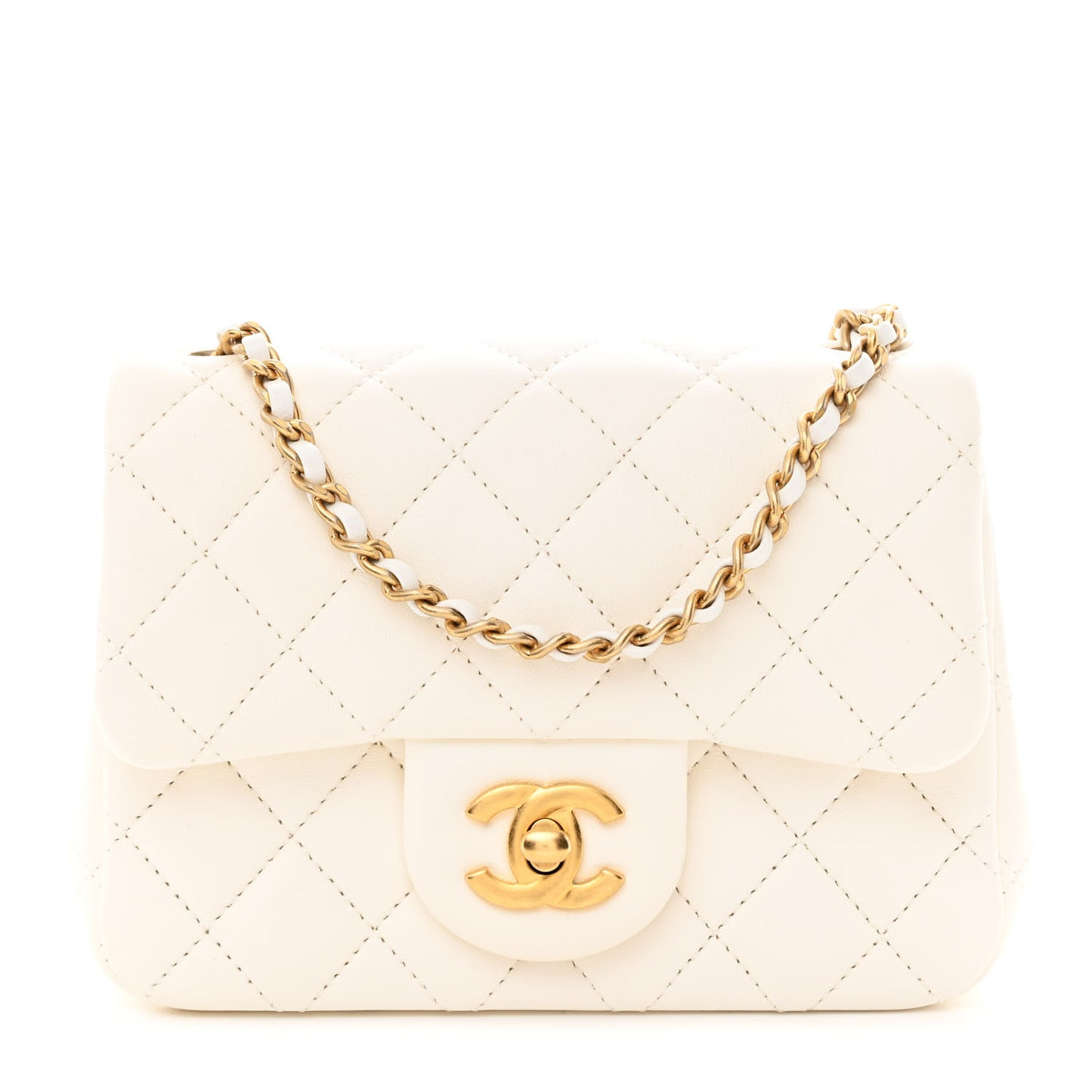 Lambskin Quilted Mini Pearl Crush Flap White