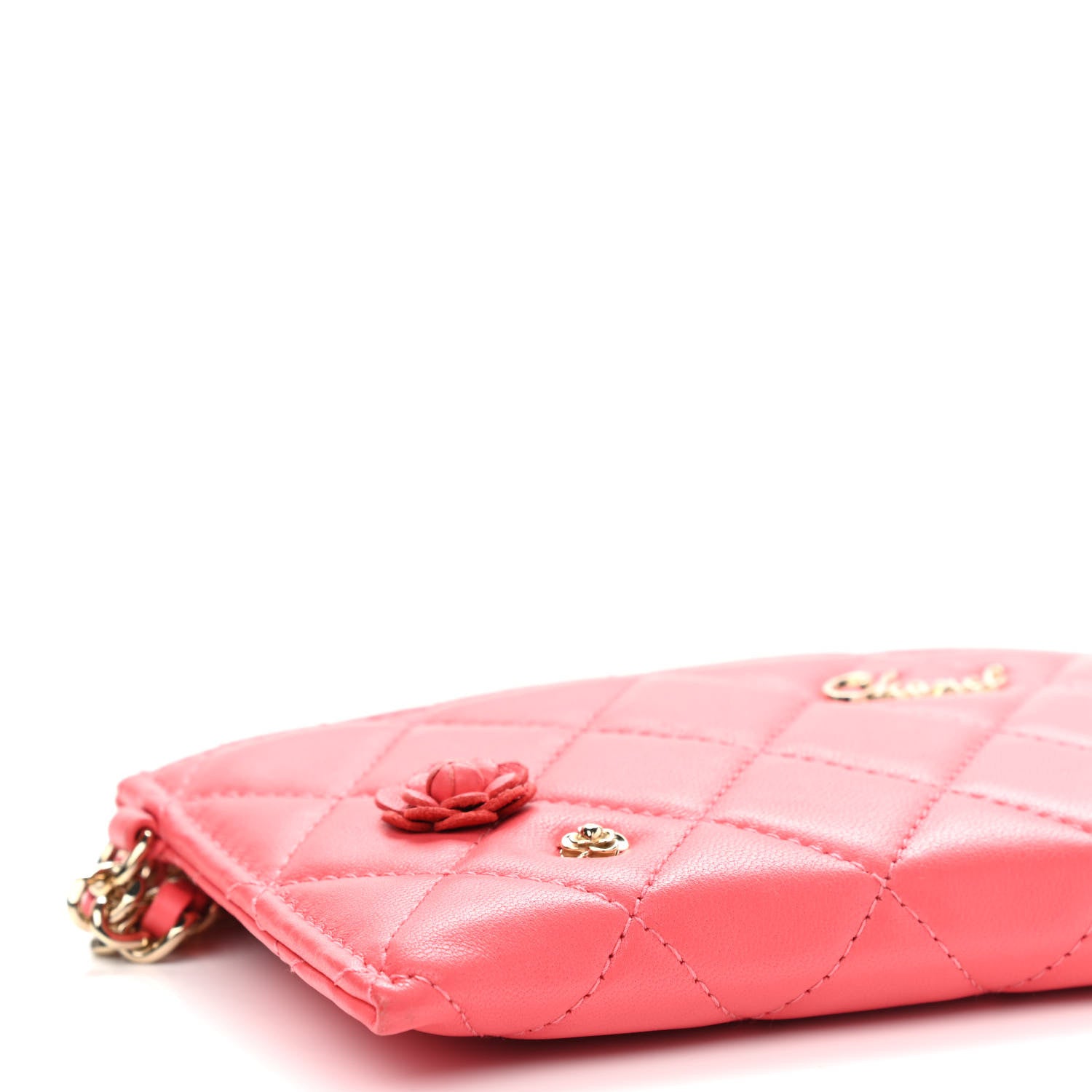 Chanel Lambskin Quilted Camellia Pouch With Handle Red 9 of 11
