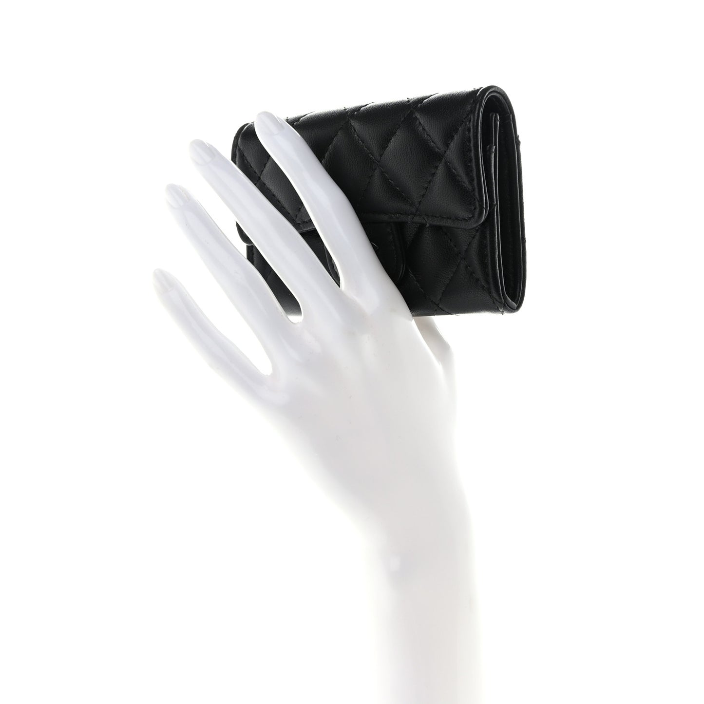 Lambskin Quilted Flap Card Holder Wallet So Black