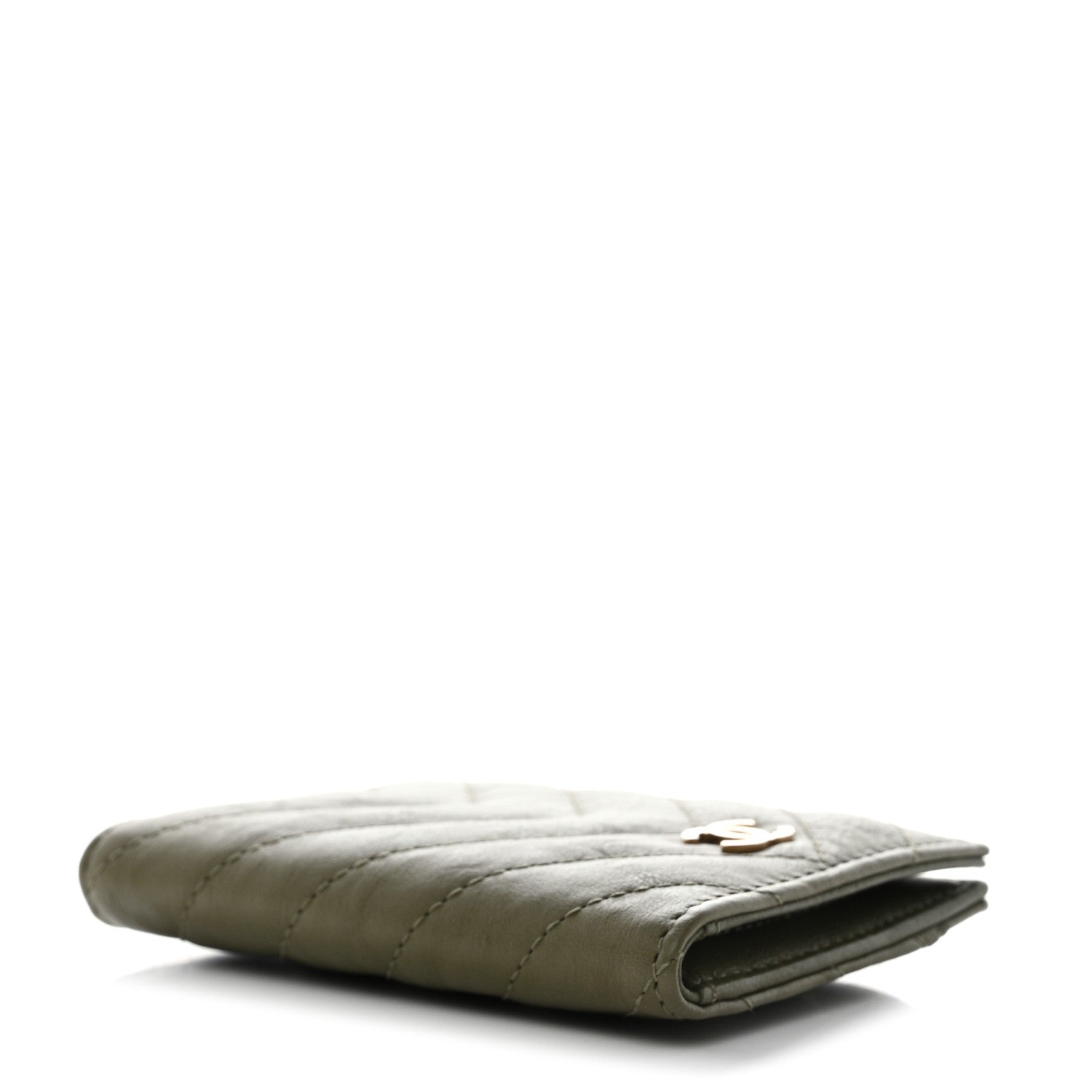 Chanel Calfskin Chevron Quilted Card Holder Wallet Khaki 4 of 9