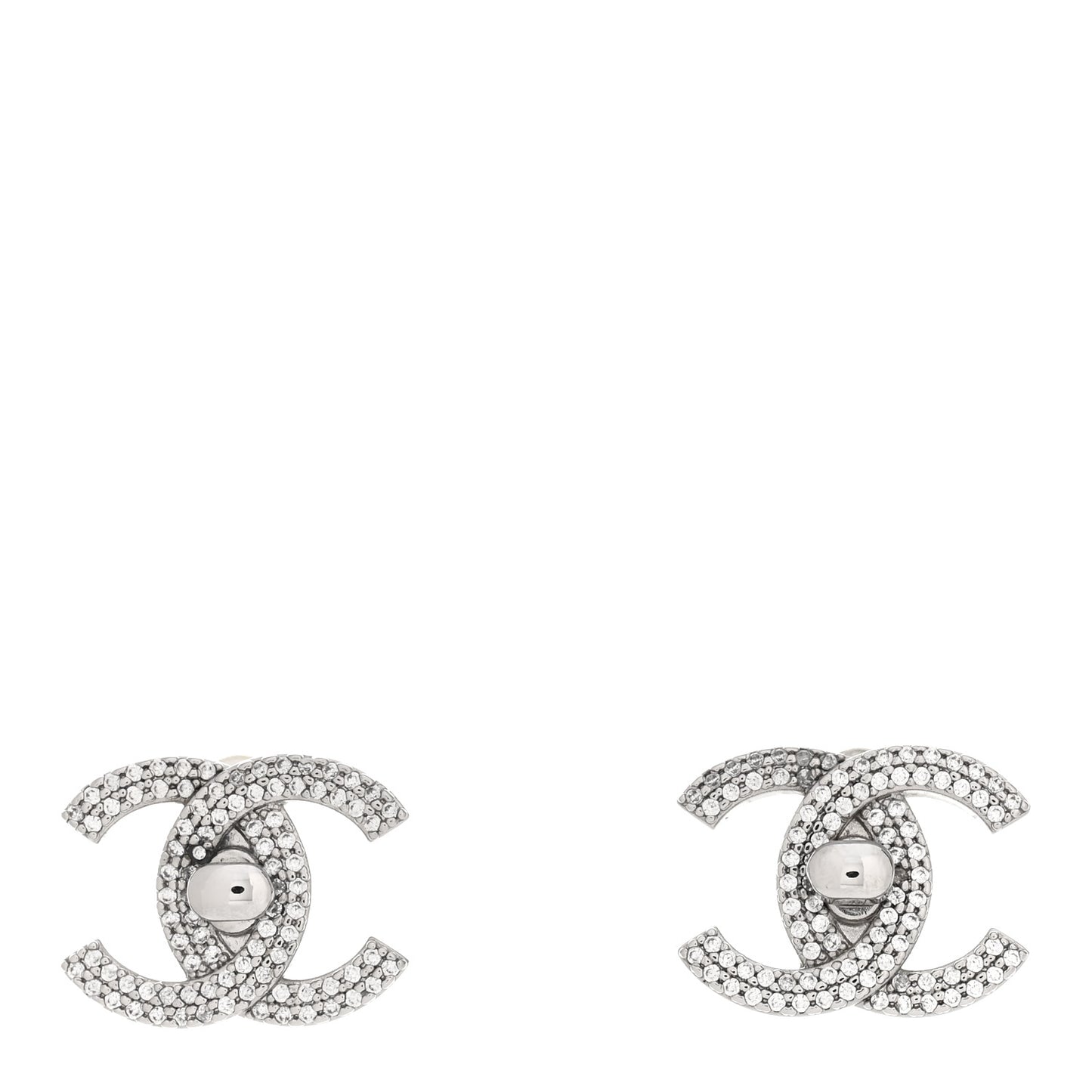 Crystal CC Turnlock Earrings Silver