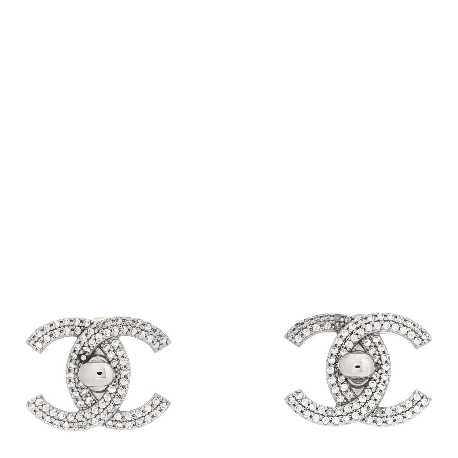 Chanel Crystal CC Turnlock Earrings Silver 1 of 4