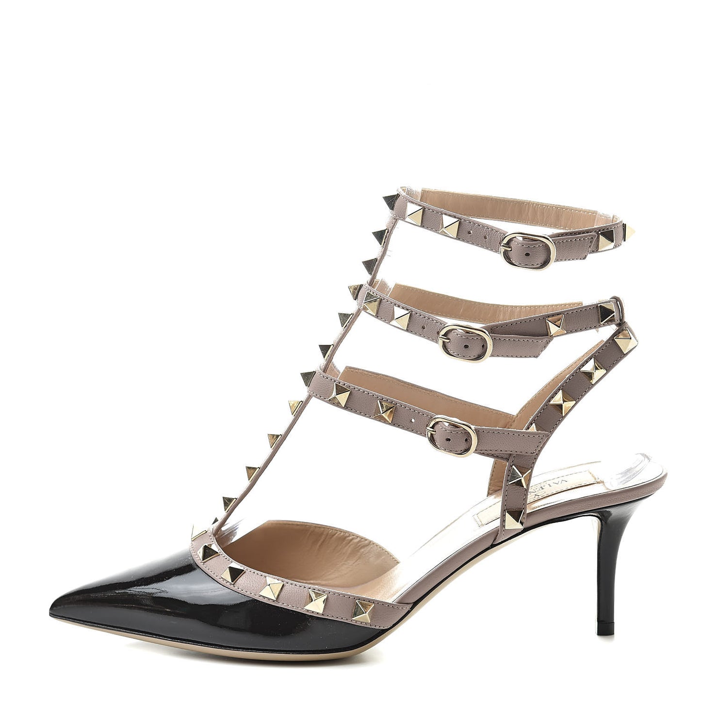 Patent Nappa Rockstud Ankle Strap 65mm Pumps 38.5 Black Poudre