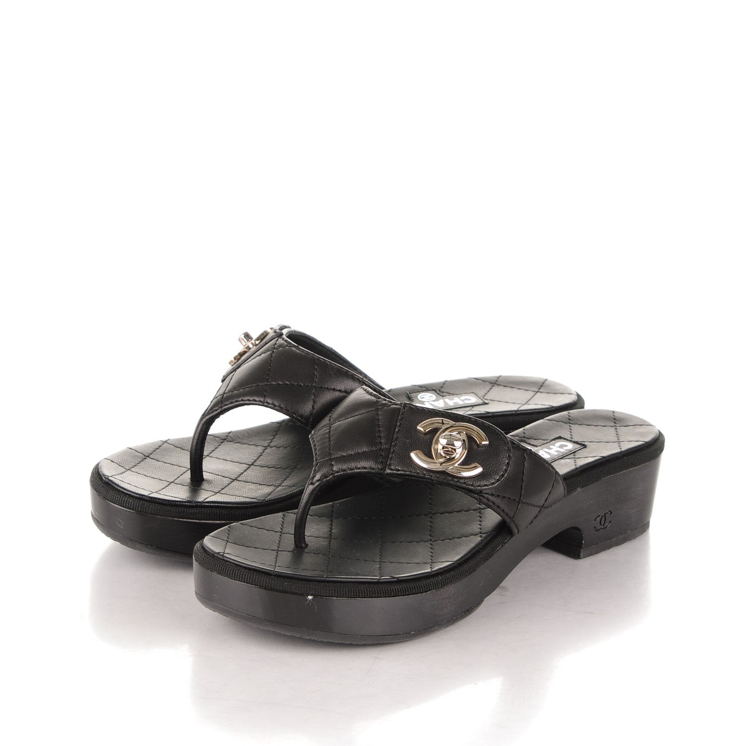 Chanel Lambskin Quilted CC Turnlock Sandals 36 Black 3 of 6