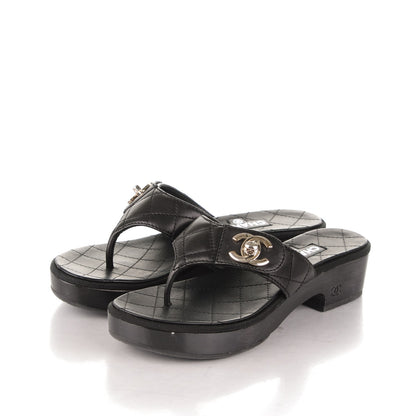Chanel Lambskin Quilted CC Turnlock Sandals 36 Black 3 of 6