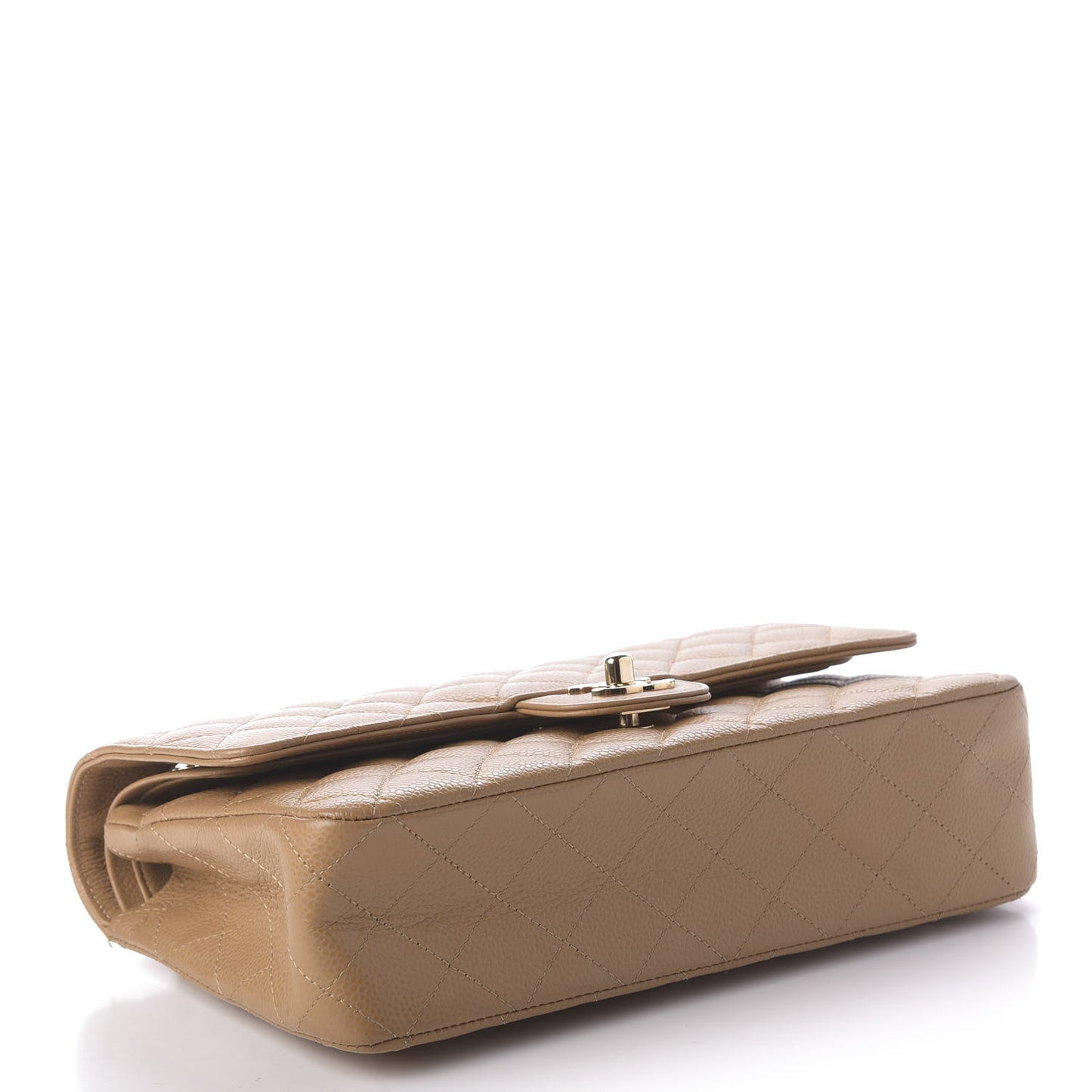 Caviar Quilted Medium Double Flap Beige