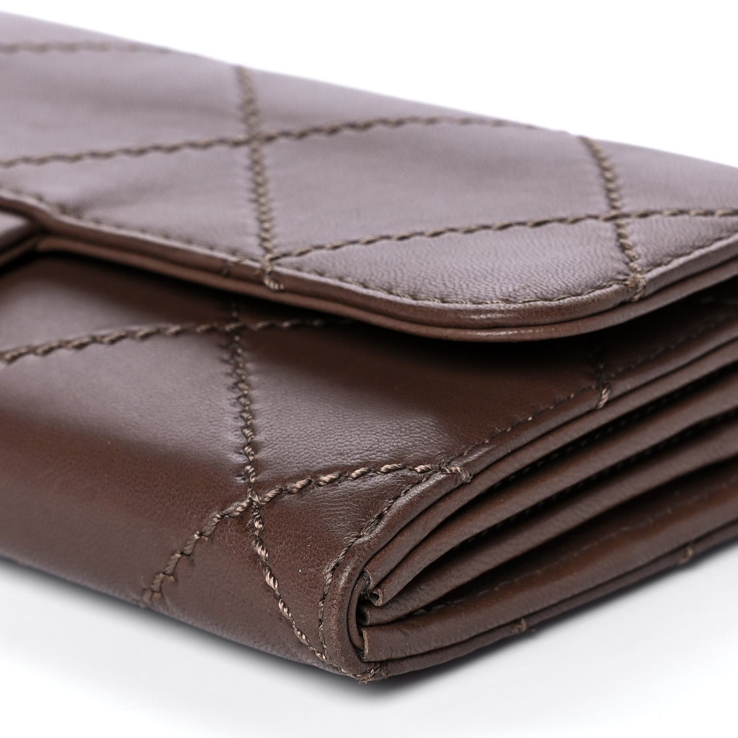 Lambskin Stitched Orient Express Wallet on Chain WOC Brown