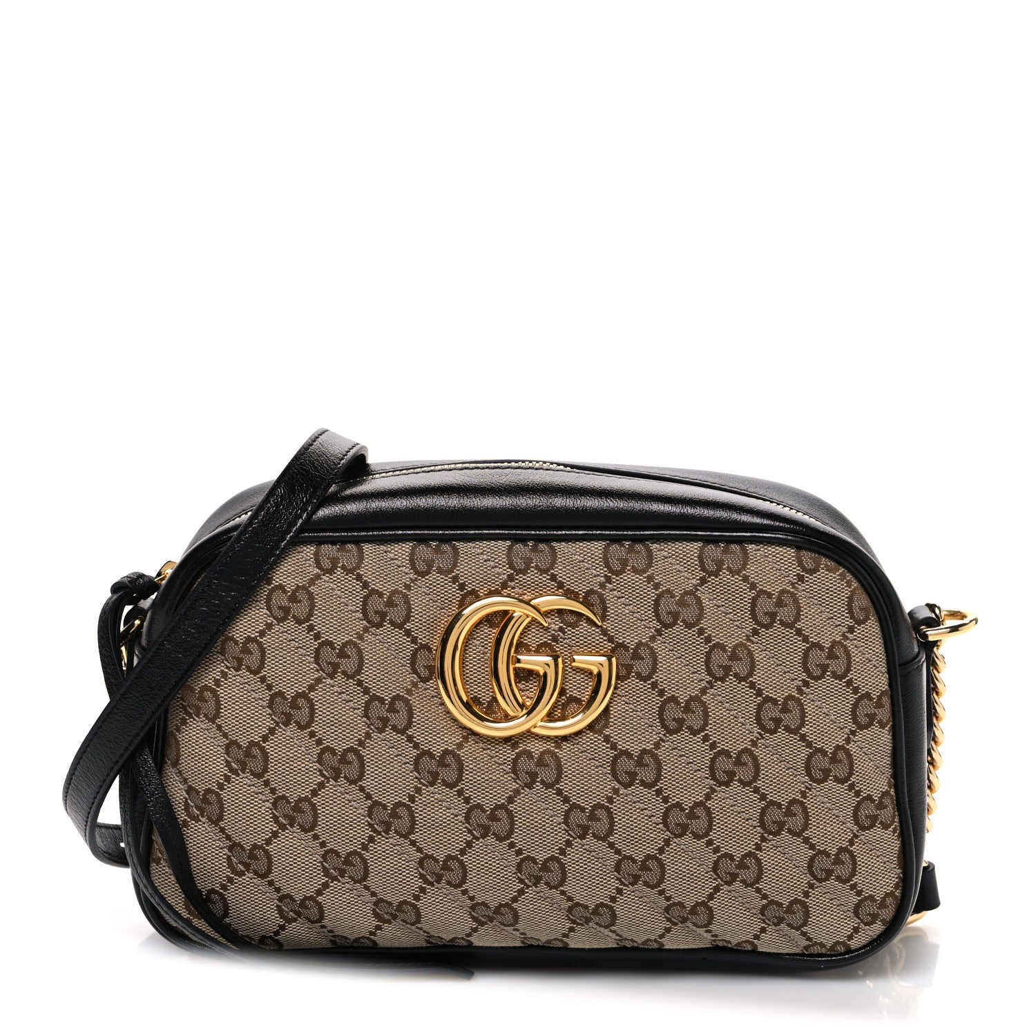 Gucci Monogram Matelasse Diagonal Small GG Marmont Chain Shoulder Bag Beige Black 1 of 11