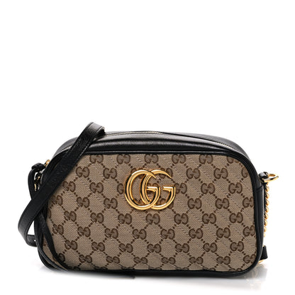 Gucci Monogram Matelasse Diagonal Small GG Marmont Chain Shoulder Bag Beige Black 1 of 11