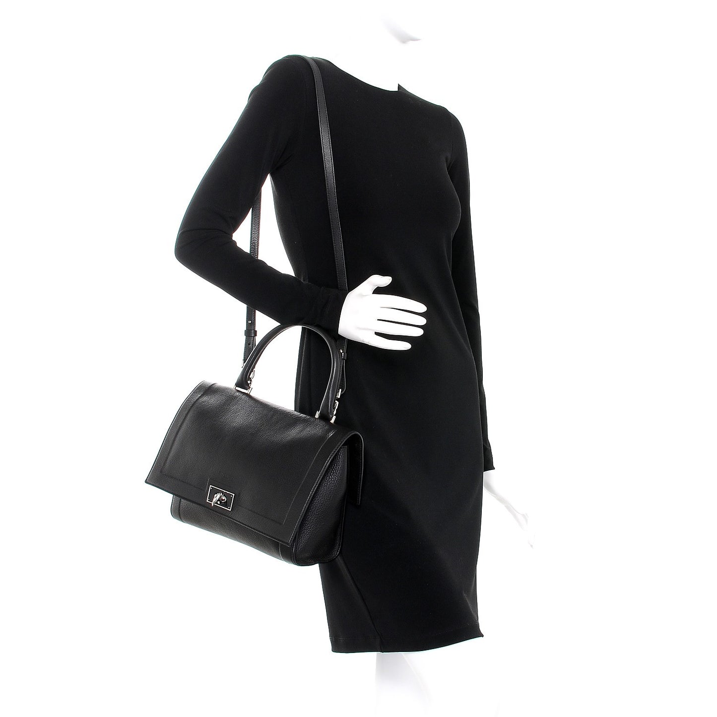 Grained Calfskin Small Shark Lock Satchel Black