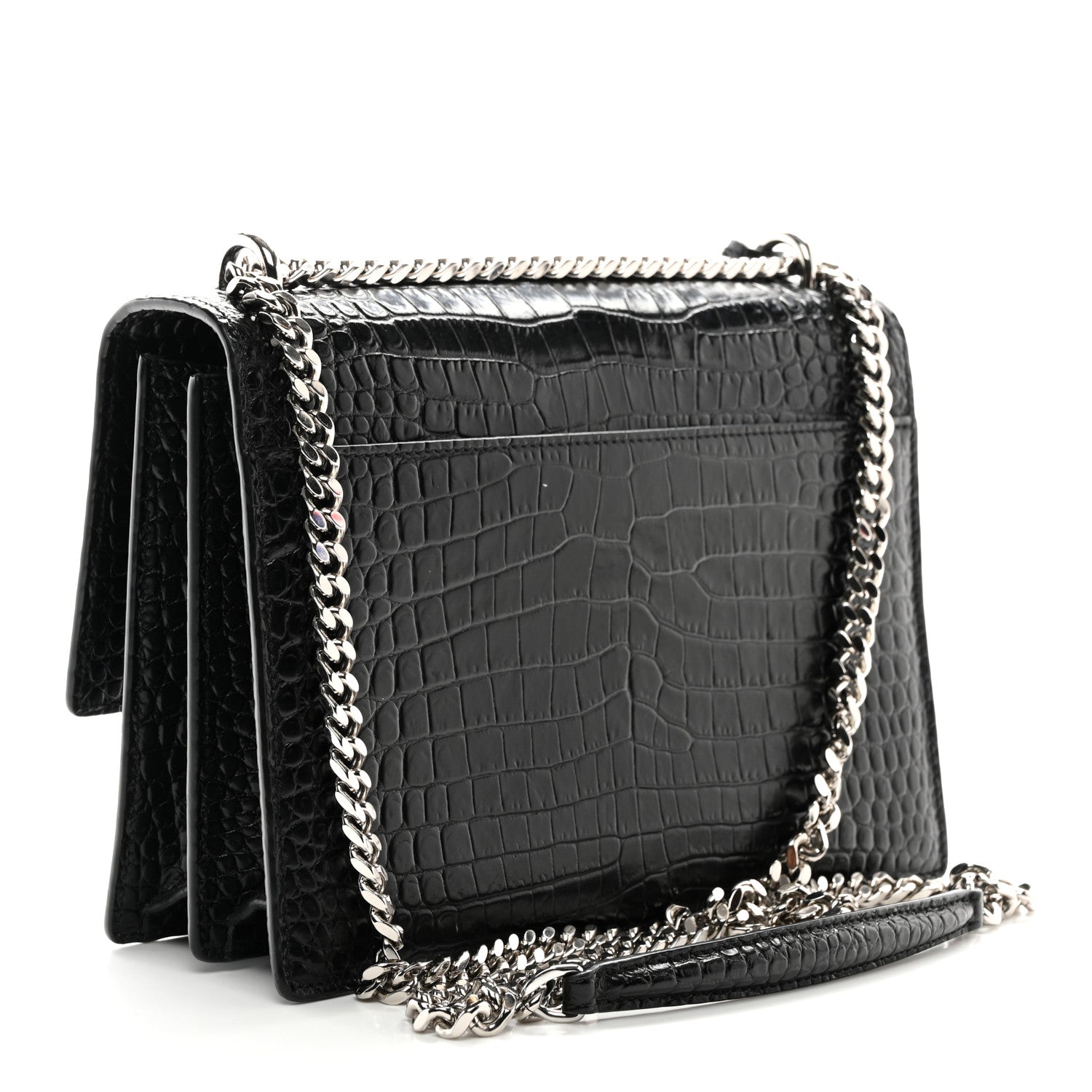 Saint Laurent Calfskin Crocodile Embossed Medium Monogram Sunset Black 3 of 13