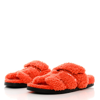 Hermes Woolskin Womens Chypre Sandals 38 Orange 3 of 12