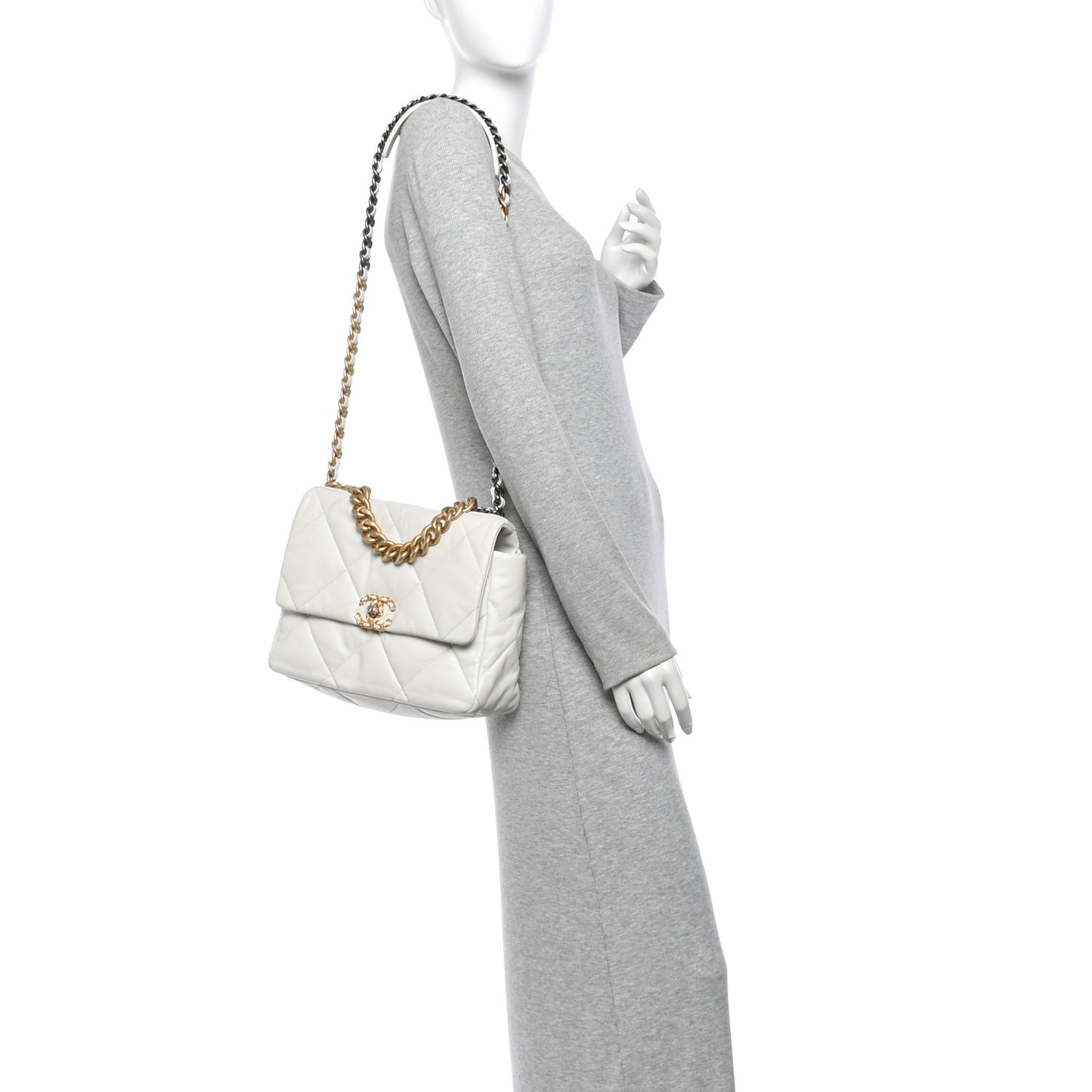 Goatskin Quilted Large Chanel 19 Flap White