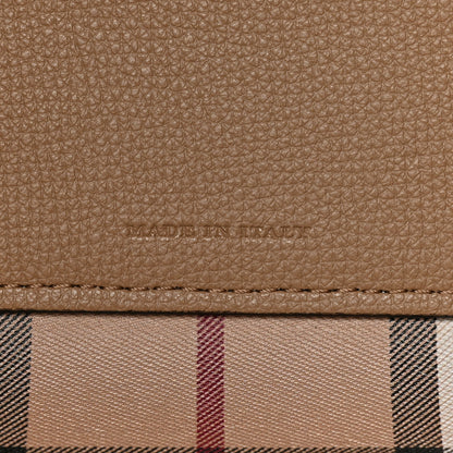 Burberry Grainy Calfskin Haymarket Check Medium Reversible Tote Camel 9 of 12