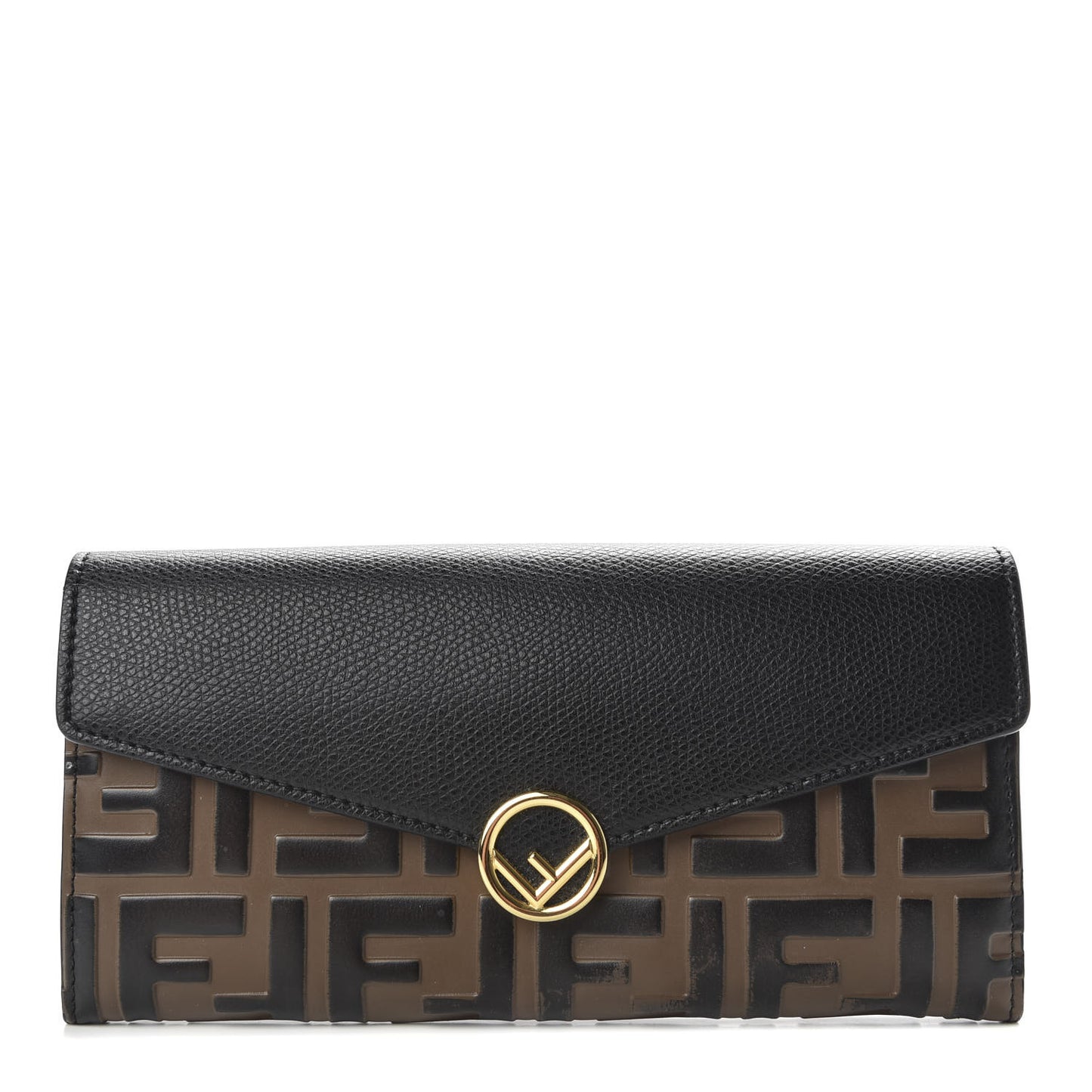 Vitello Cruise F is Fendi Bi-Color FF 1974 Embossed Continental Envelope Wallet Maya Black
