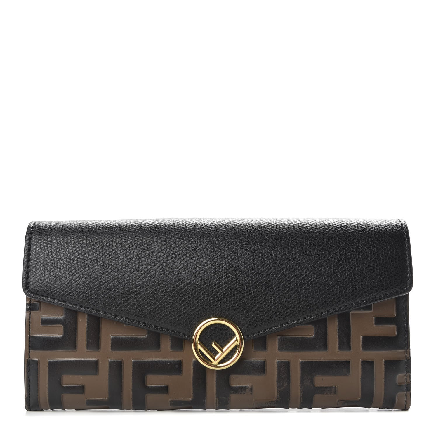 Fendi Vitello Cruise F is Fendi Bi-Color FF 1974 Embossed Continental Envelope Wallet Maya Black 1 of 7