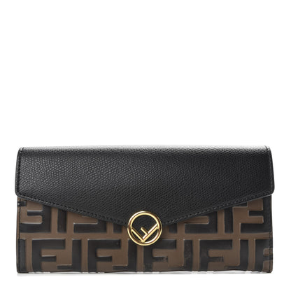 Fendi Vitello Cruise F is Fendi Bi-Color FF 1974 Embossed Continental Envelope Wallet Maya Black 1 of 7