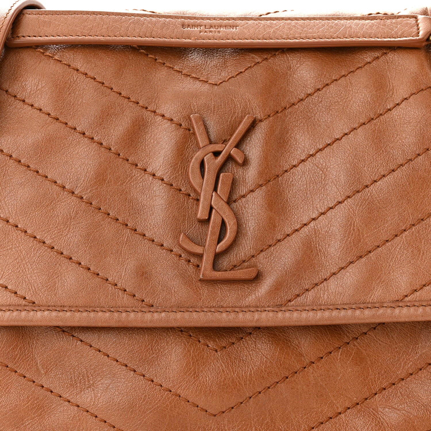 Saint Laurent Crinkled Calfskin Matelasse Monogram Medium Niki Chain Satchel Light Caramel 8 of 12