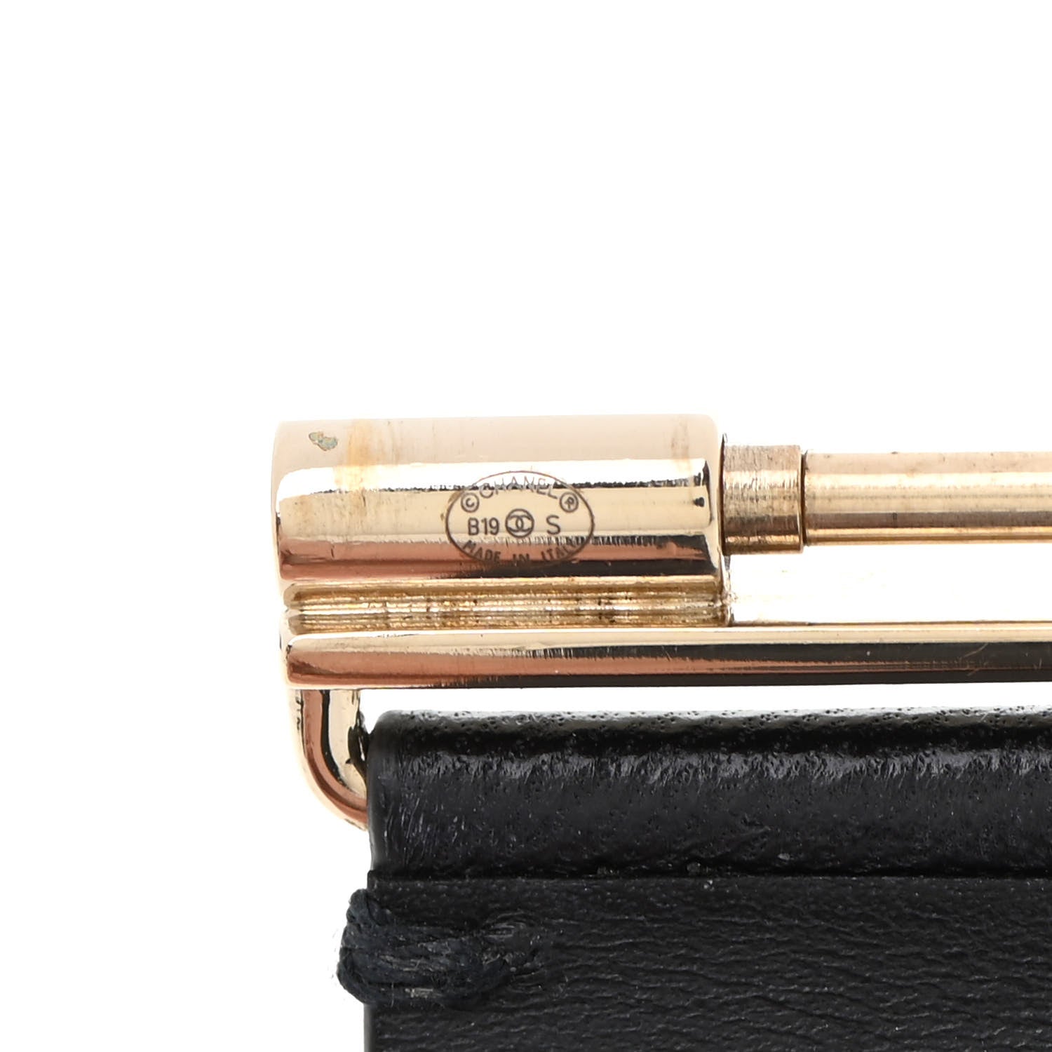 Chanel Crystal Lambskin Cha-Nel Logo Cuff Set S Gold Black 5 of 5