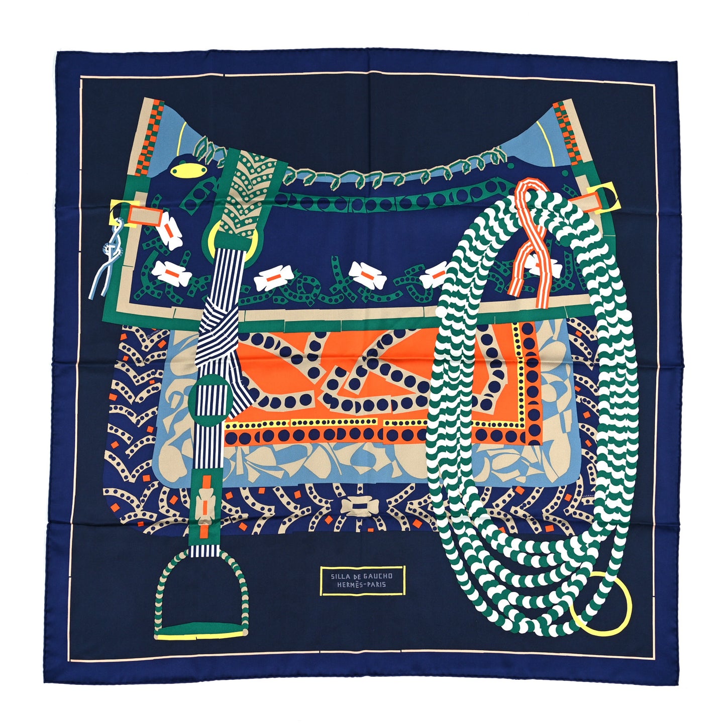 Silk Silla De Gaucho Scarf 90 Marine Bleu Black