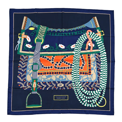 Hermes Silk Silla De Gaucho Scarf 90 Marine Bleu Black 1 of 4