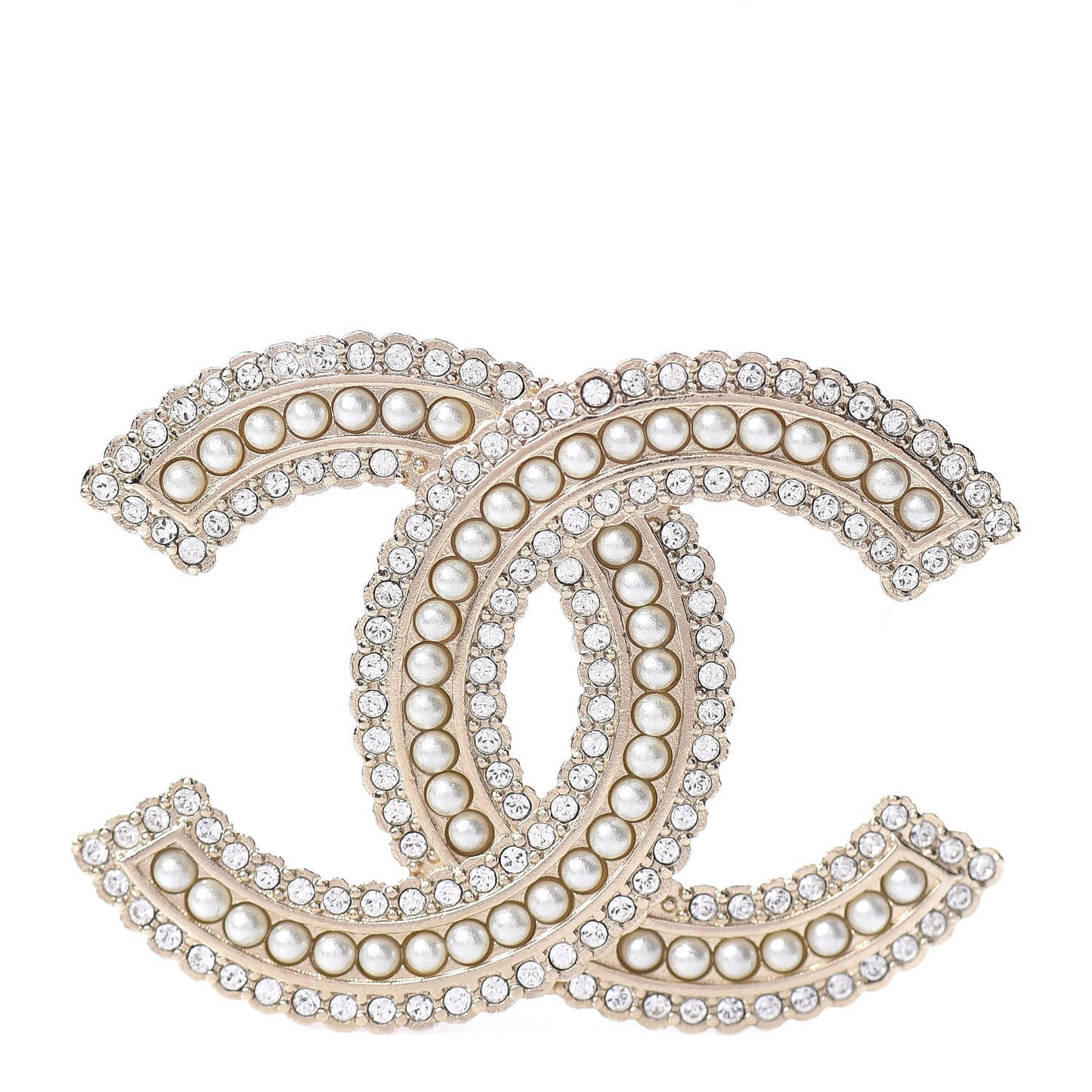 Pearl Crystal Lace Camellia CC Brooch Gold