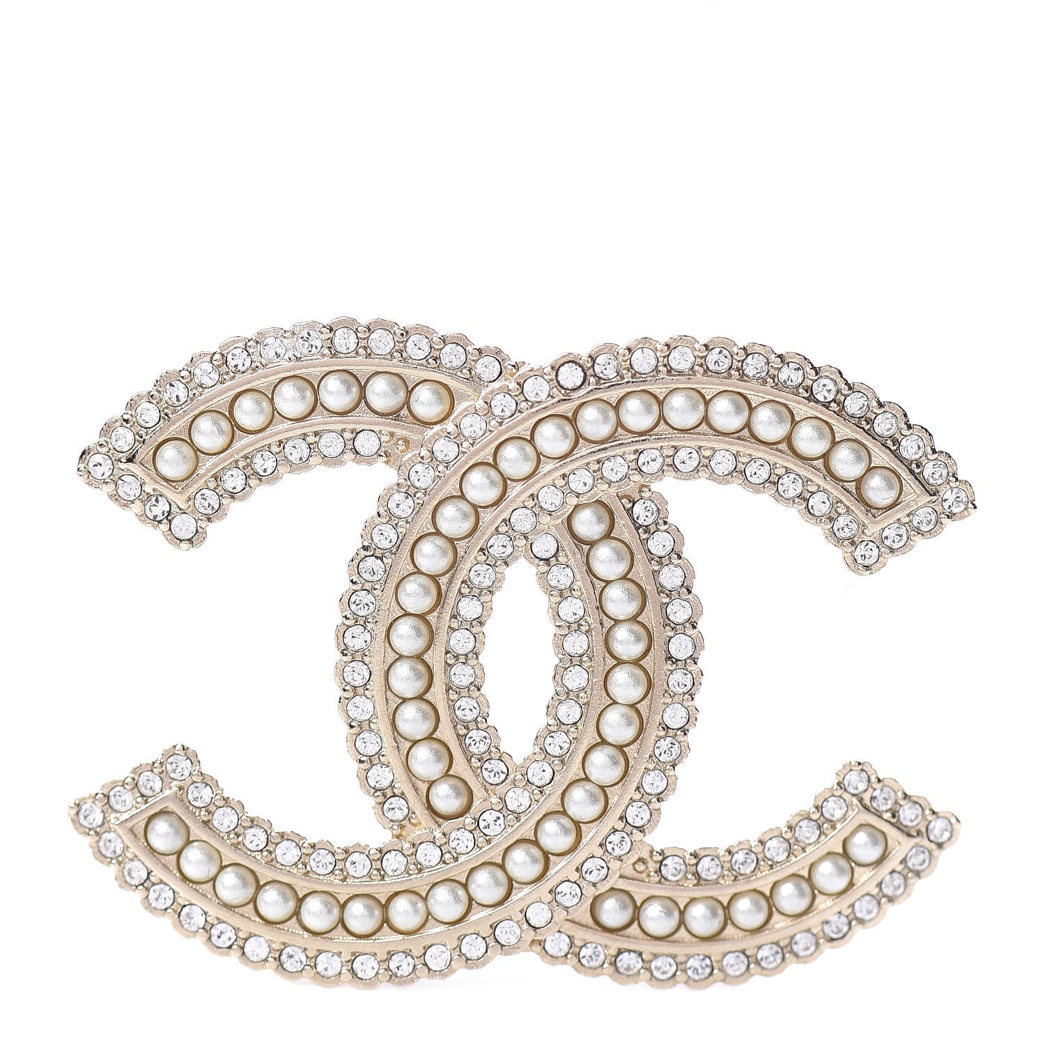 Chanel Pearl Crystal Lace Camellia CC Brooch Gold 1 of 5