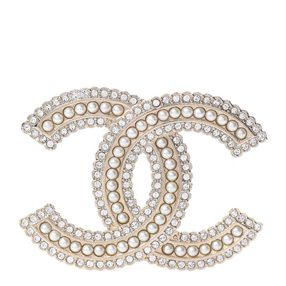 Chanel Pearl Crystal Lace Camellia CC Brooch Gold 1 of 5