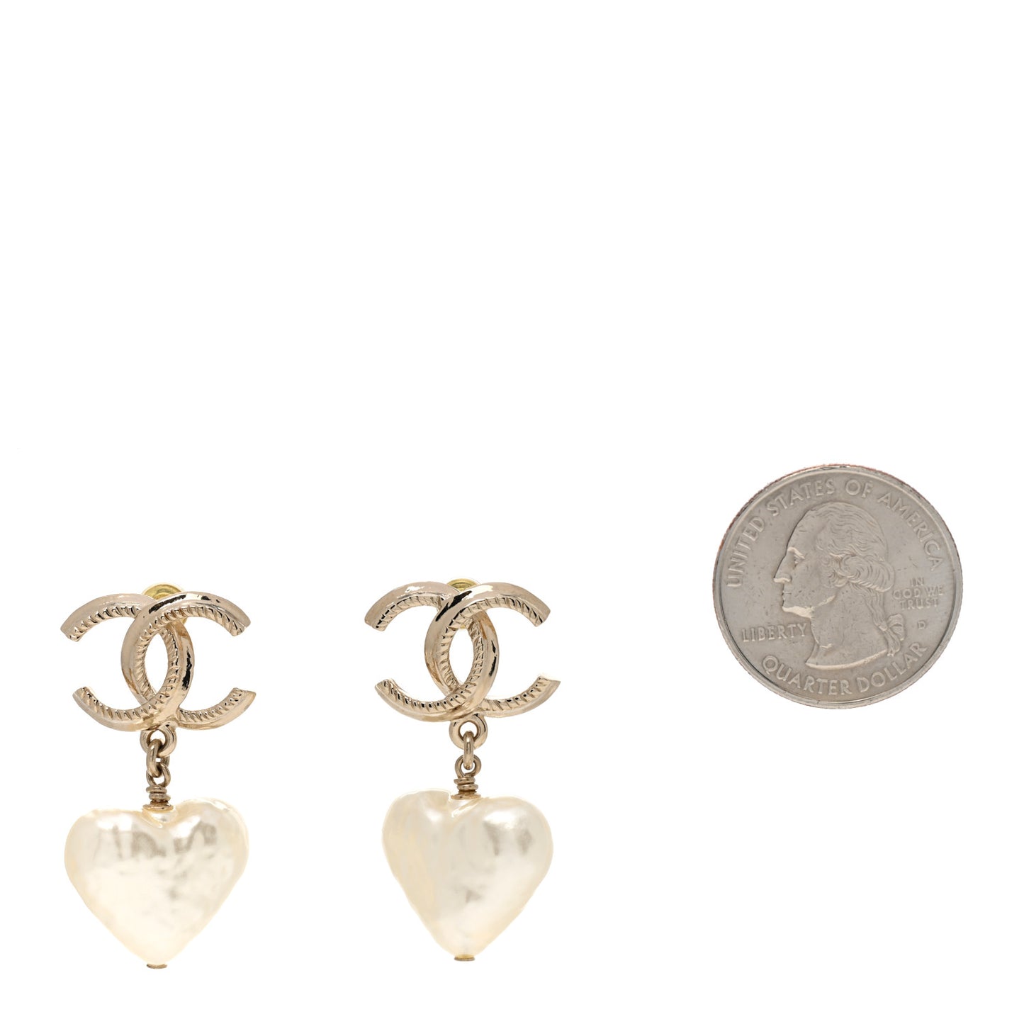 Pearl CC Heart Drop Earrings Gold