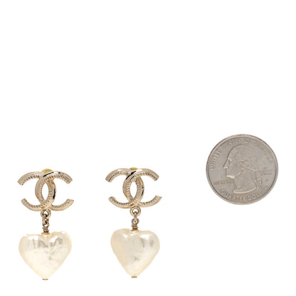 Chanel Pearl CC Heart Drop Earrings Gold 2 of 4