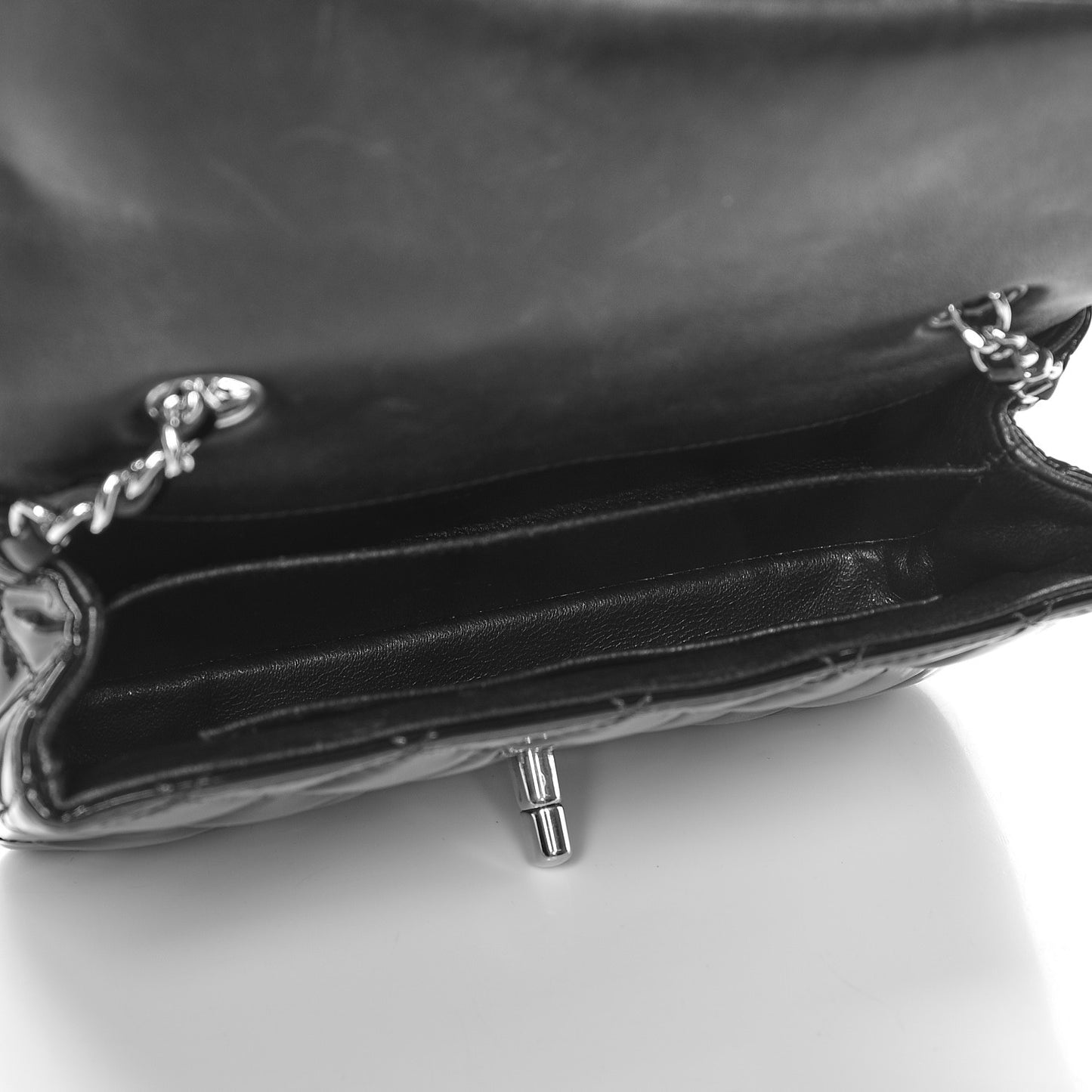 Patent Calfskin Quilted Extra Mini Rectangular Flap Black