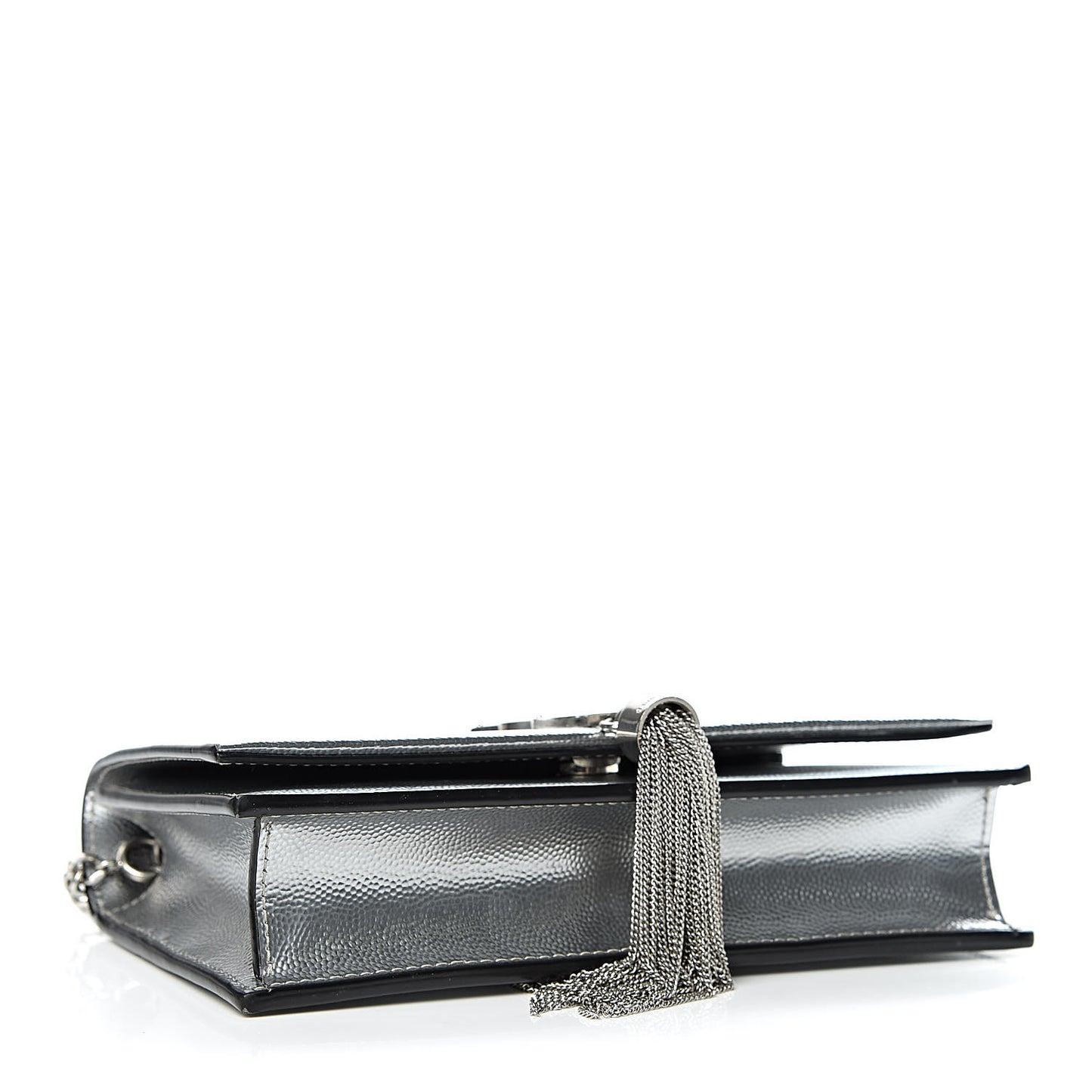 Metallic Grain De Poudre Kate Monogram Tassel Chain Wallet Silver