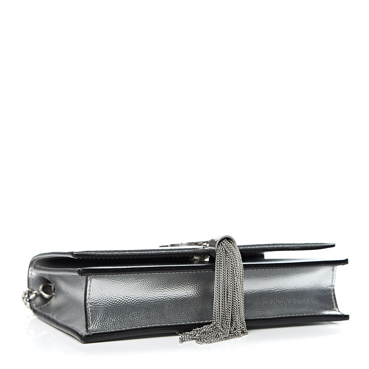 Saint Laurent Metallic Grain De Poudre Kate Monogram Tassel Chain Wallet Silver 4 of 10