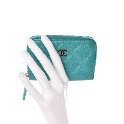 Chanel Caviar Quilted Zip Coin Purse Turquoise 2 of 8