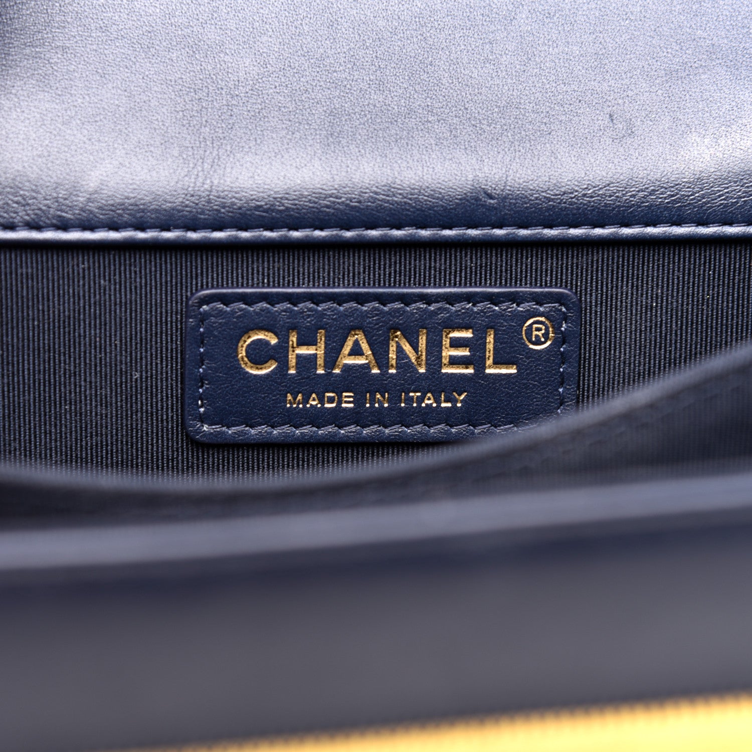 Chanel Metallic Lambskin Striped North South Boy Flap Navy Gold 9 of 11
