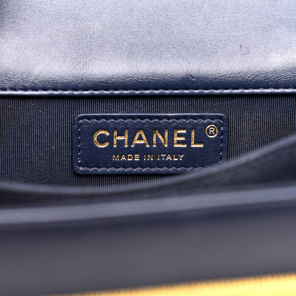 Chanel Metallic Lambskin Striped North South Boy Flap Navy Gold 9 of 11