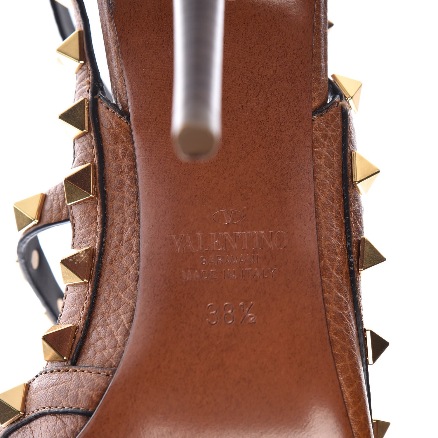 Valentino Garavani Pebbled Calfskin Rockstud Ankle Strap 100mm Pumps 38.5 Cuoio 6 of 9
