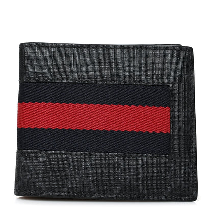 Gucci GG Supreme Monogram Selleria Calfskin Web New Web Bi-Fold Wallet Black 1 of 8