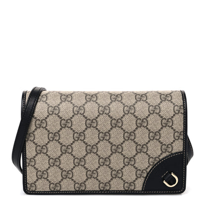 Gucci GG Emblem Monogram Wallet With Strap Beige Ebony Black 1 of 11