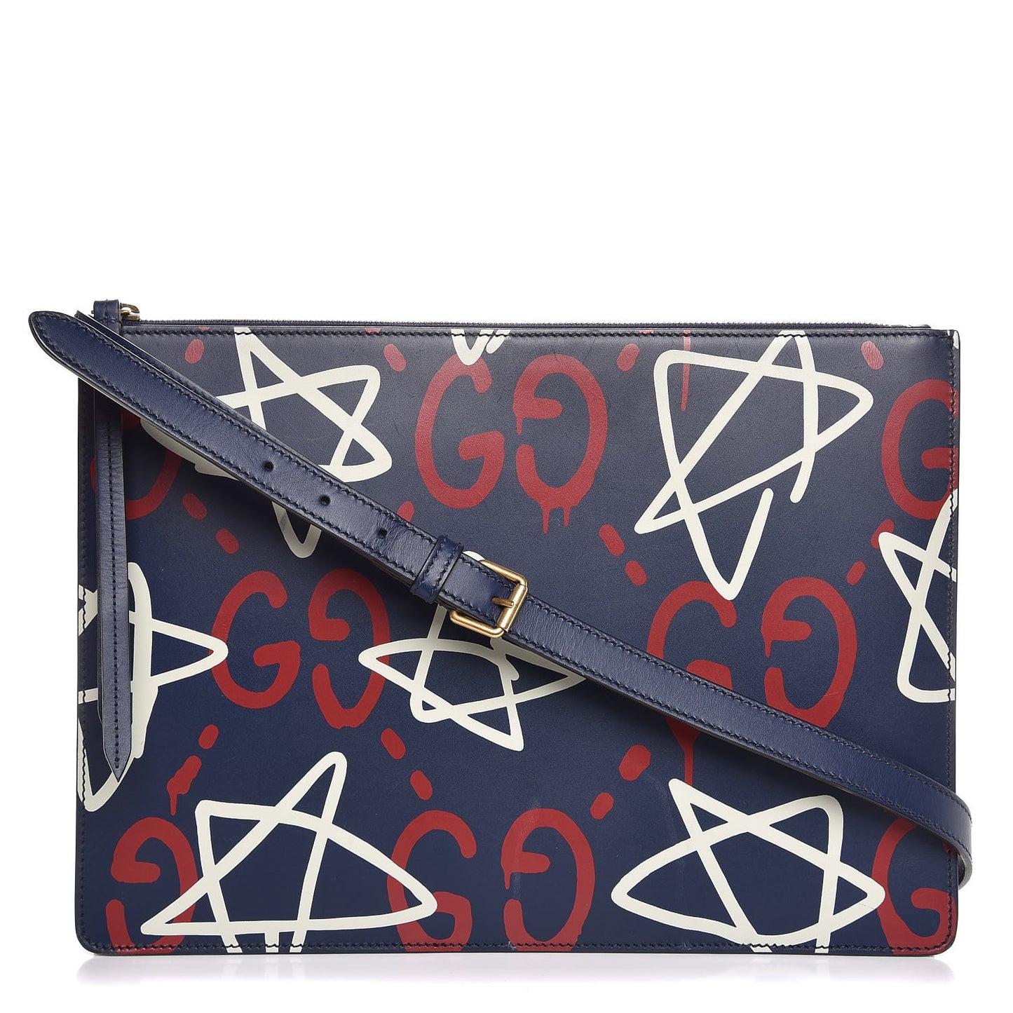 Calfskin GucciGhost Print GG Messenger Bag Blue Agata Hibiscus Red